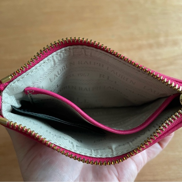 Lauren Ralph Lauren pink leather coin purse wristlet money wallet clutch gold - Picture 6 of 10